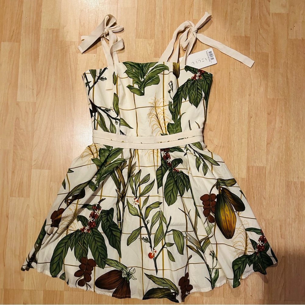 Azulu Colombia Floral Cream Tie-Shoulder Mini Dress BNWT